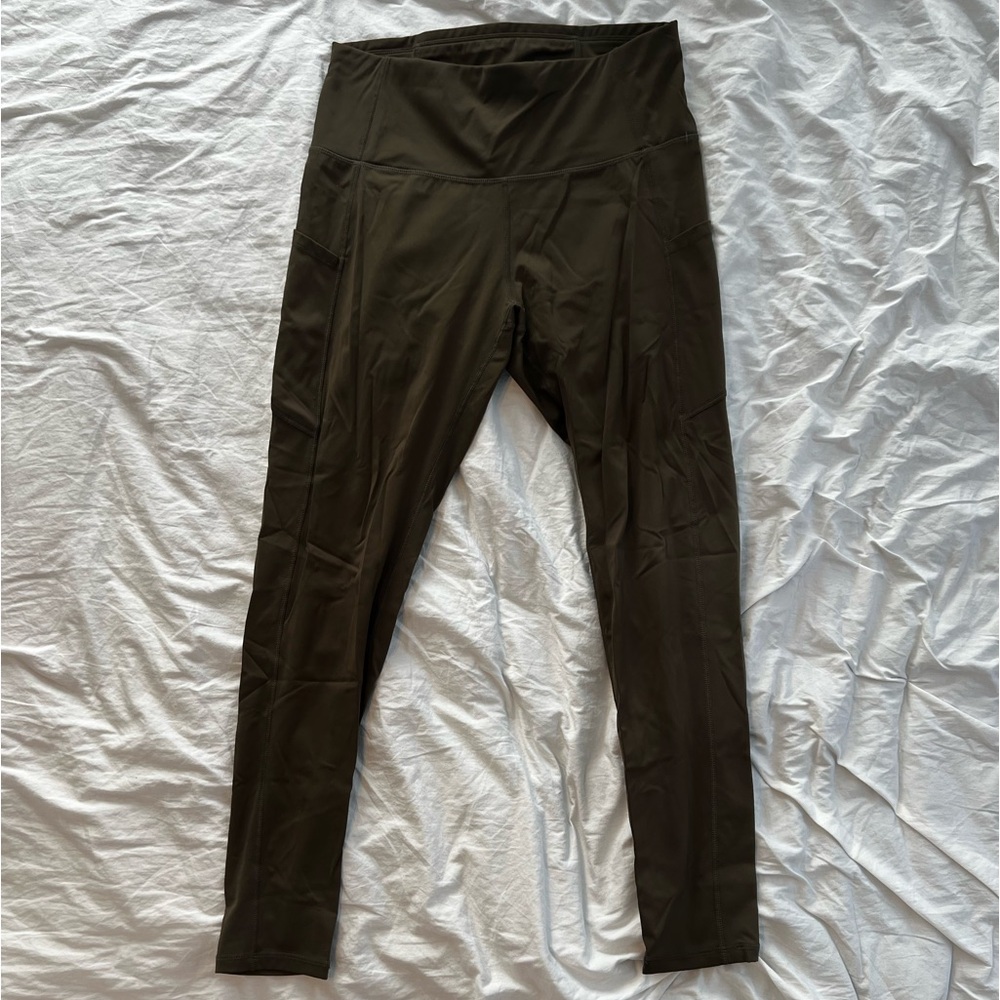 The Gym People High-Rise Olive Green Leggings With Pockets Size Large
